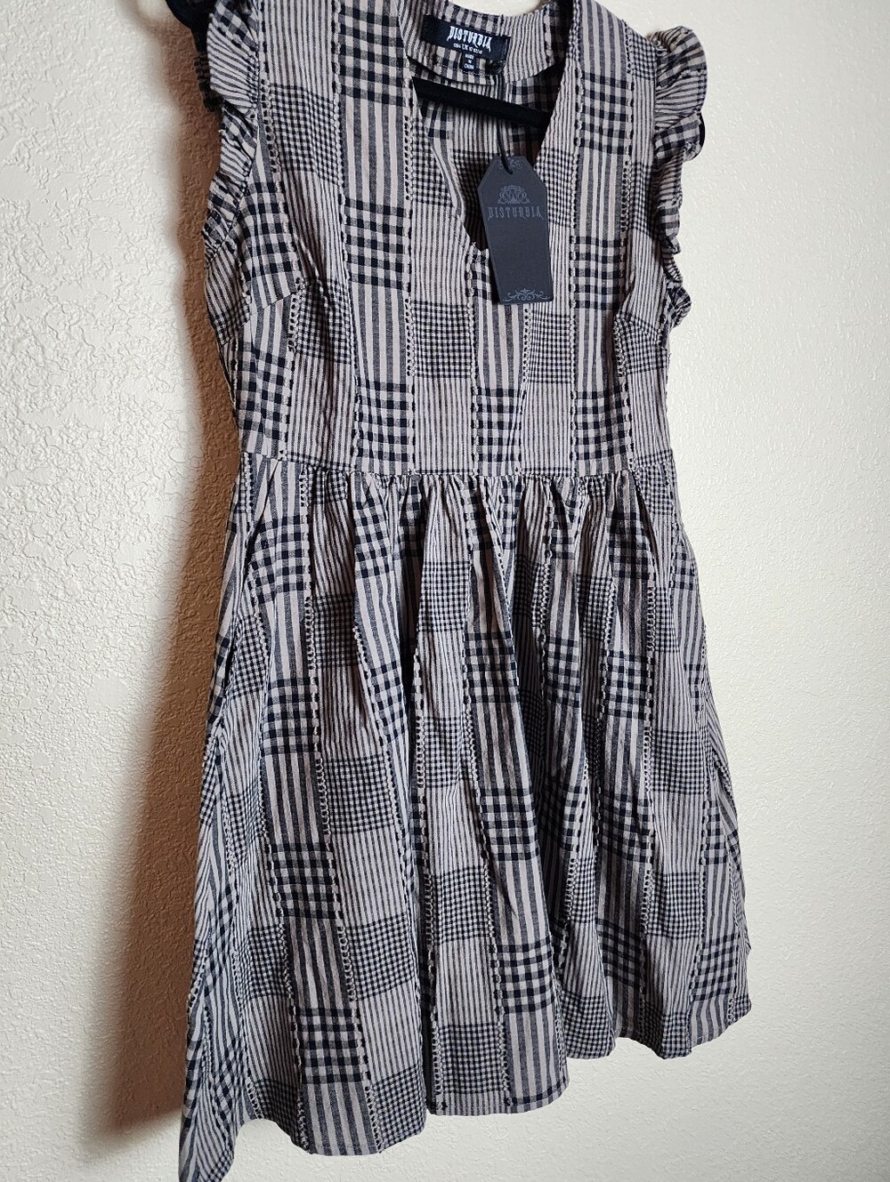 Disturbia Patchwork Plaid Babydoll Mini Dress | US 6 NWT - Picture 7 of 9